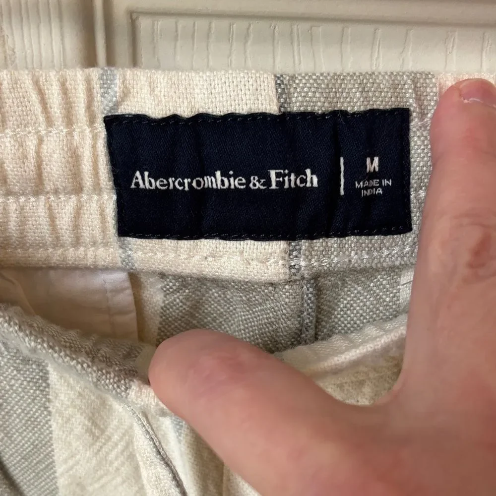 Abercrombie Men lightweight Striped Cream linen cotton blend drawstring Shorts M
